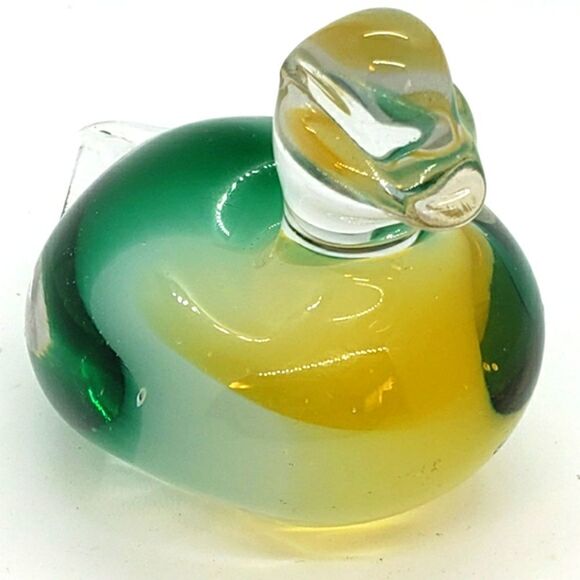Murano Sommerso Vintage Green White Yellow Art Glass Duck Figurine Paperweight - Picture 9 of 16